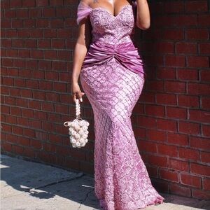 Elegant Purple Lace Aso Ebi